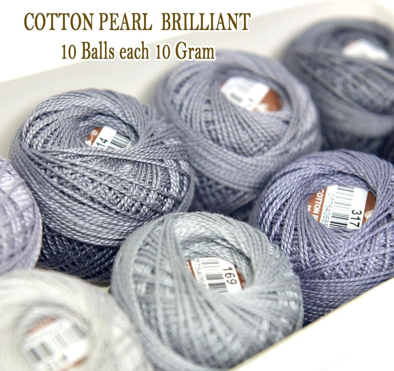 colored bird Double Mercerized Egyptian Long Staple Cotton Pearl Thread Ball 10 Grams Rainbow Color Embroidery Thread 10 Colors per Box for Crochet Hardanger Cross Stitch Hand Embroidery,Grey Series - Image 4